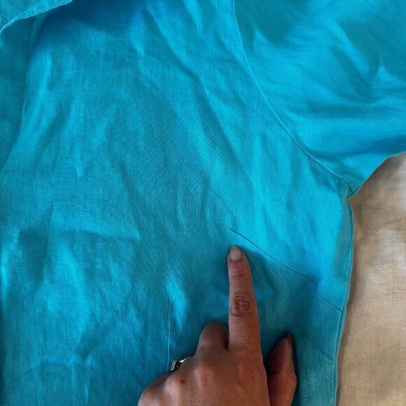 Hiho Designed in Tortola Button Up Top Womens Sz M Turquoise 100% Linen Coastal - Picture 8 of 11